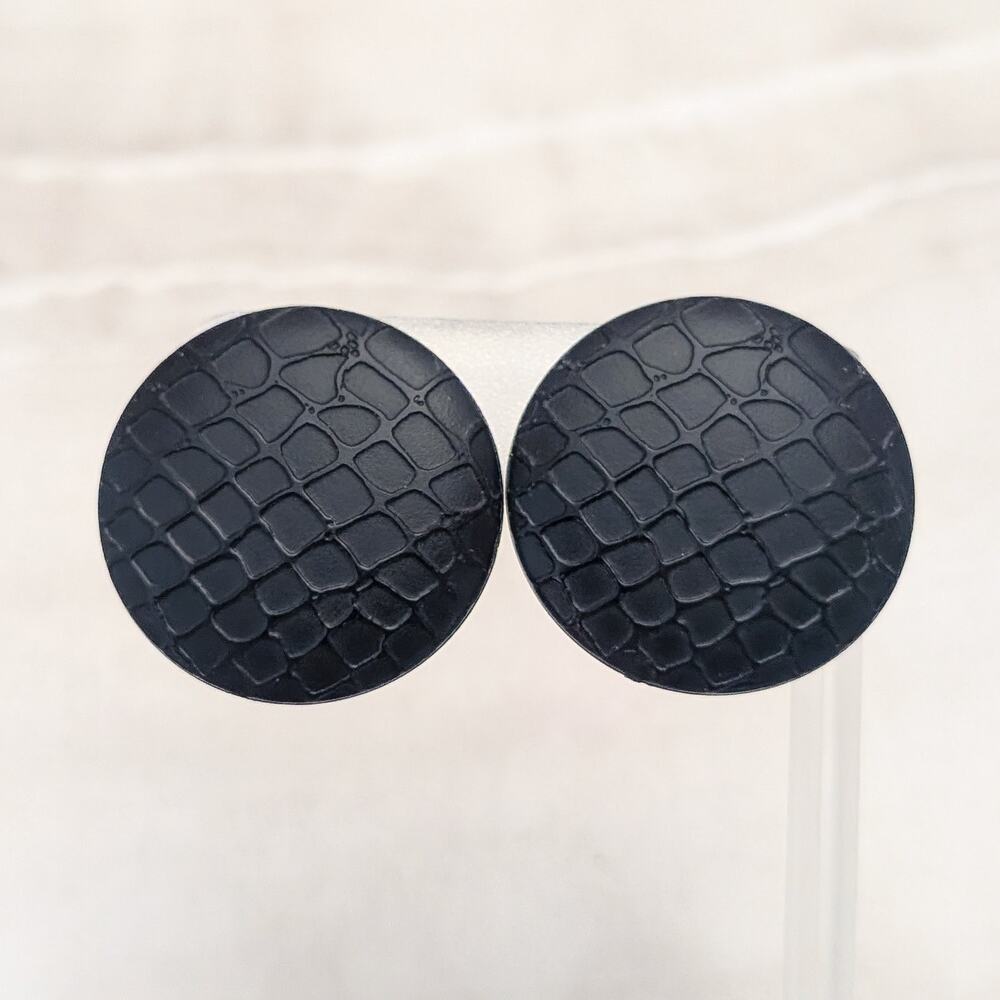 Vintage Clip On Earrings Large Black Scale Pattern Circle Stamped West Germany